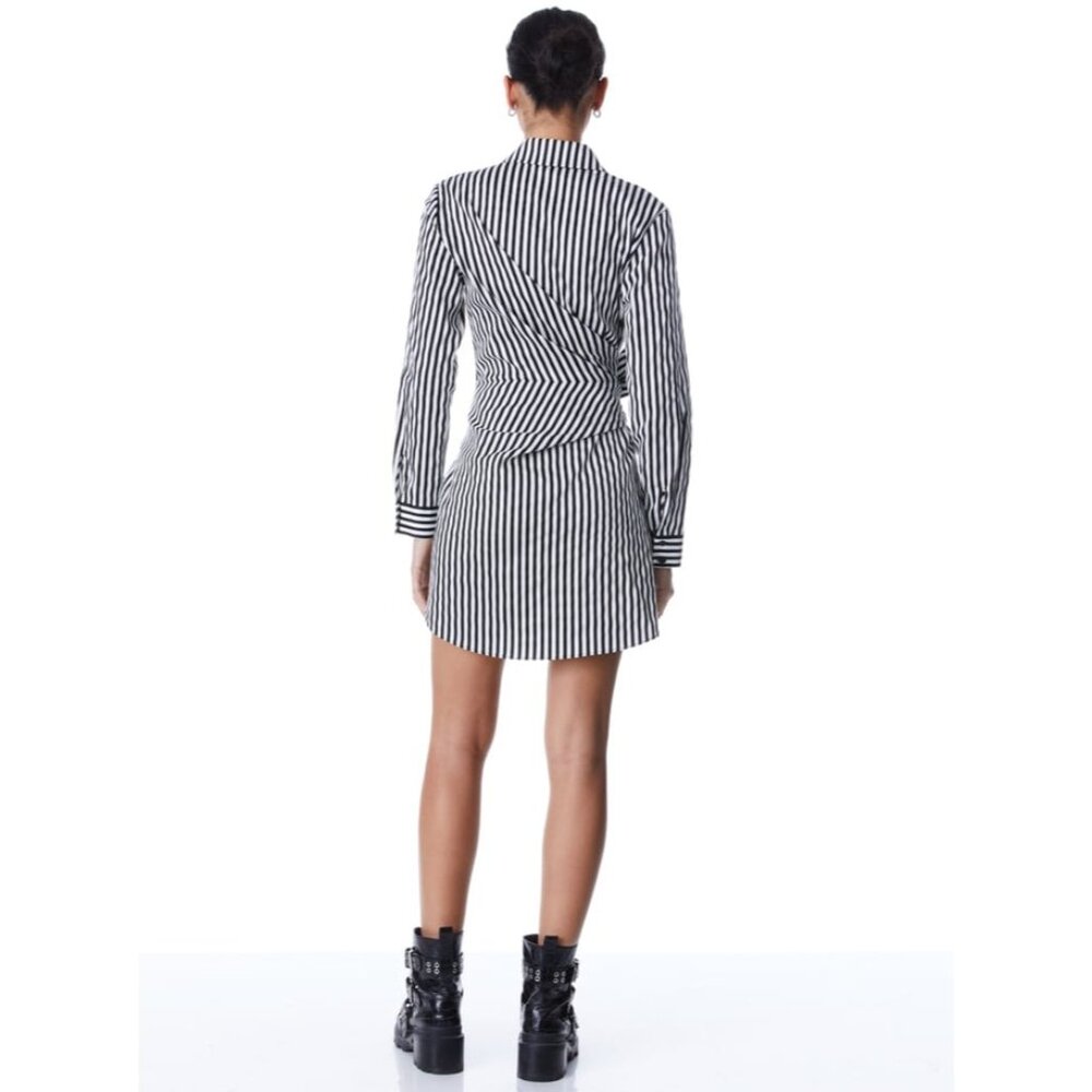 Alice + Olivia REINA DRAPED STRIPPED SHIRT DRESS size L NWOT - Picture 2 of 11